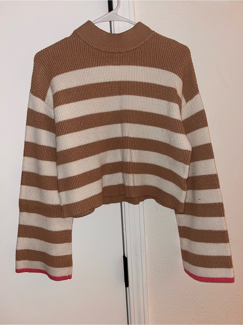 Sincerely Jules Brown and Cream Striped Cropped Turtleneck Sweater